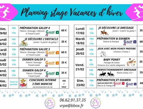 Planning des stages – Vacances d’hiver Février 2025